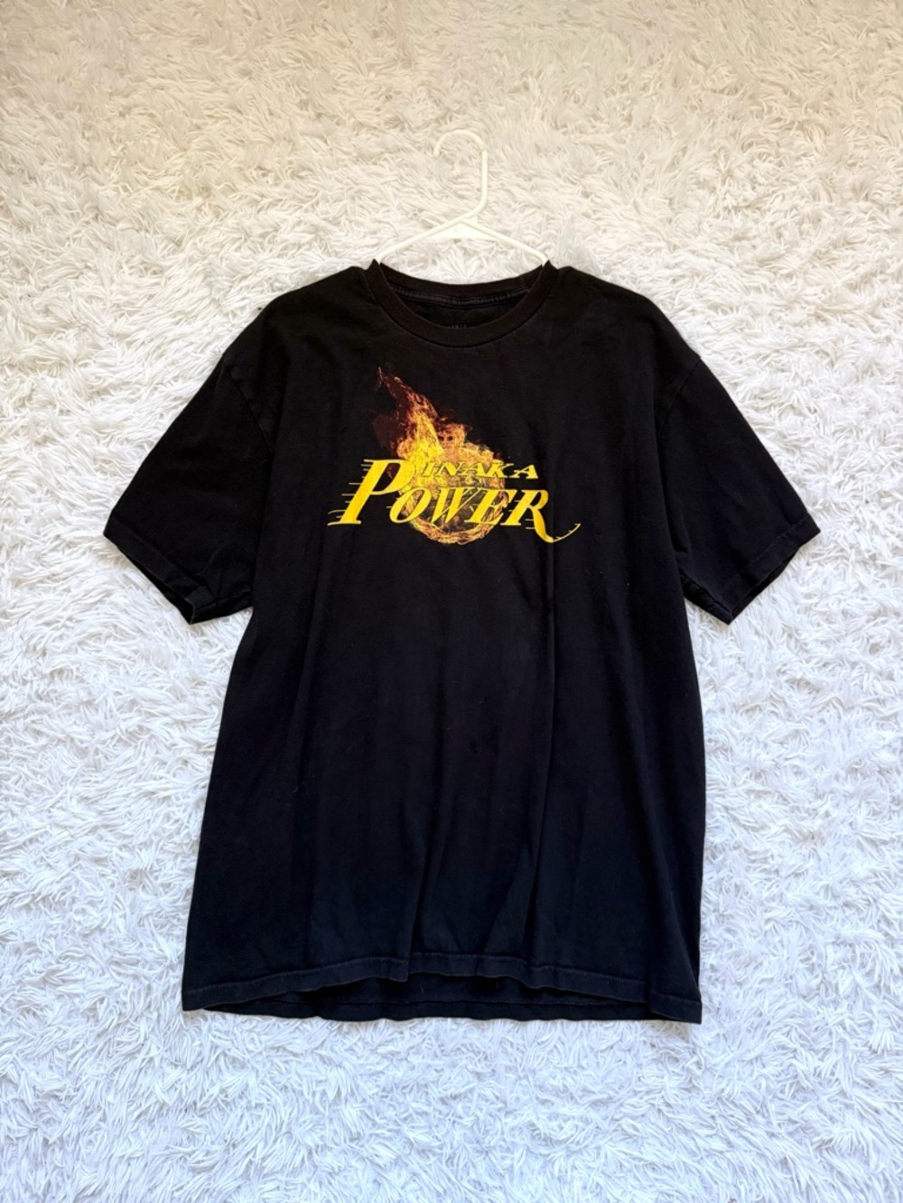 Inaka Power Black Short-Sleeve Tee with Yellow Flame Graphic